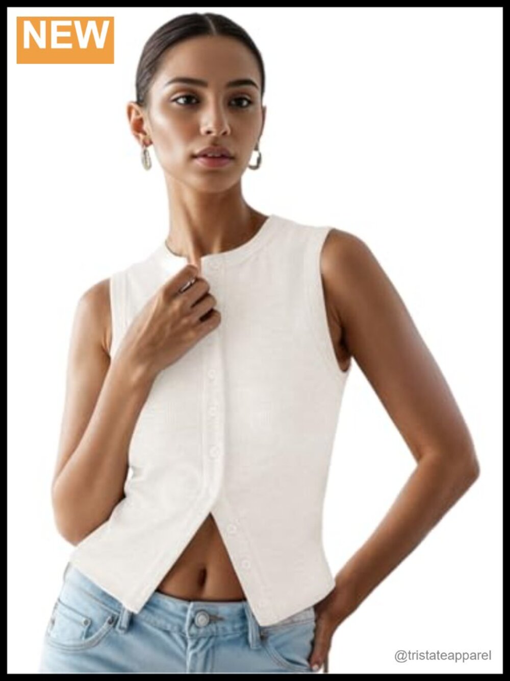 Women's Button Down Ribbed Crop Tank Top Sleeveless Casual Summer Vest